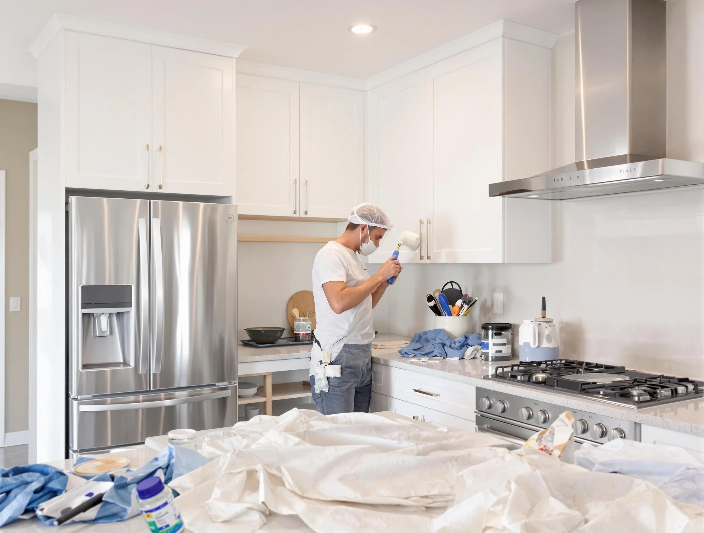 Medina House Painters painter applying a fresh coat in a kitchen located in Medina, OH