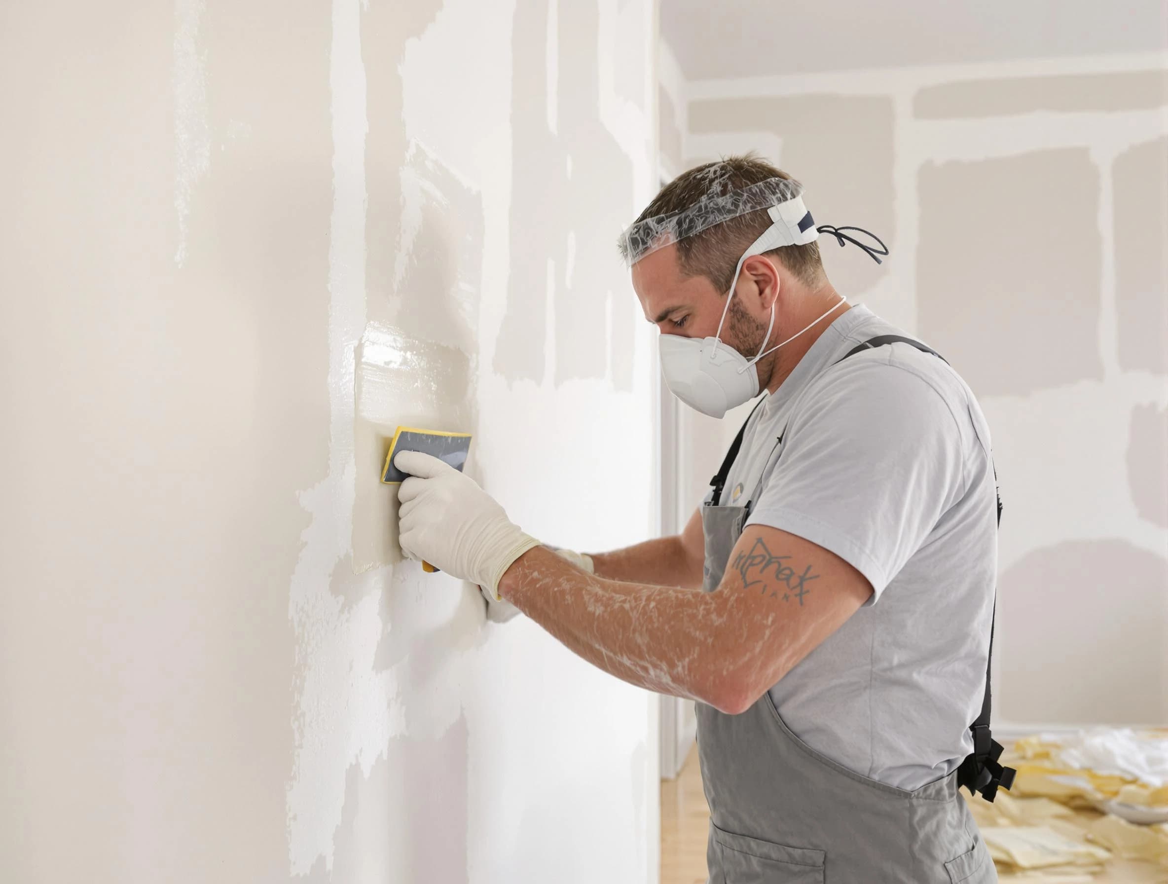 Medina House Painters technician applying mud to drywall seams in Medina, OH