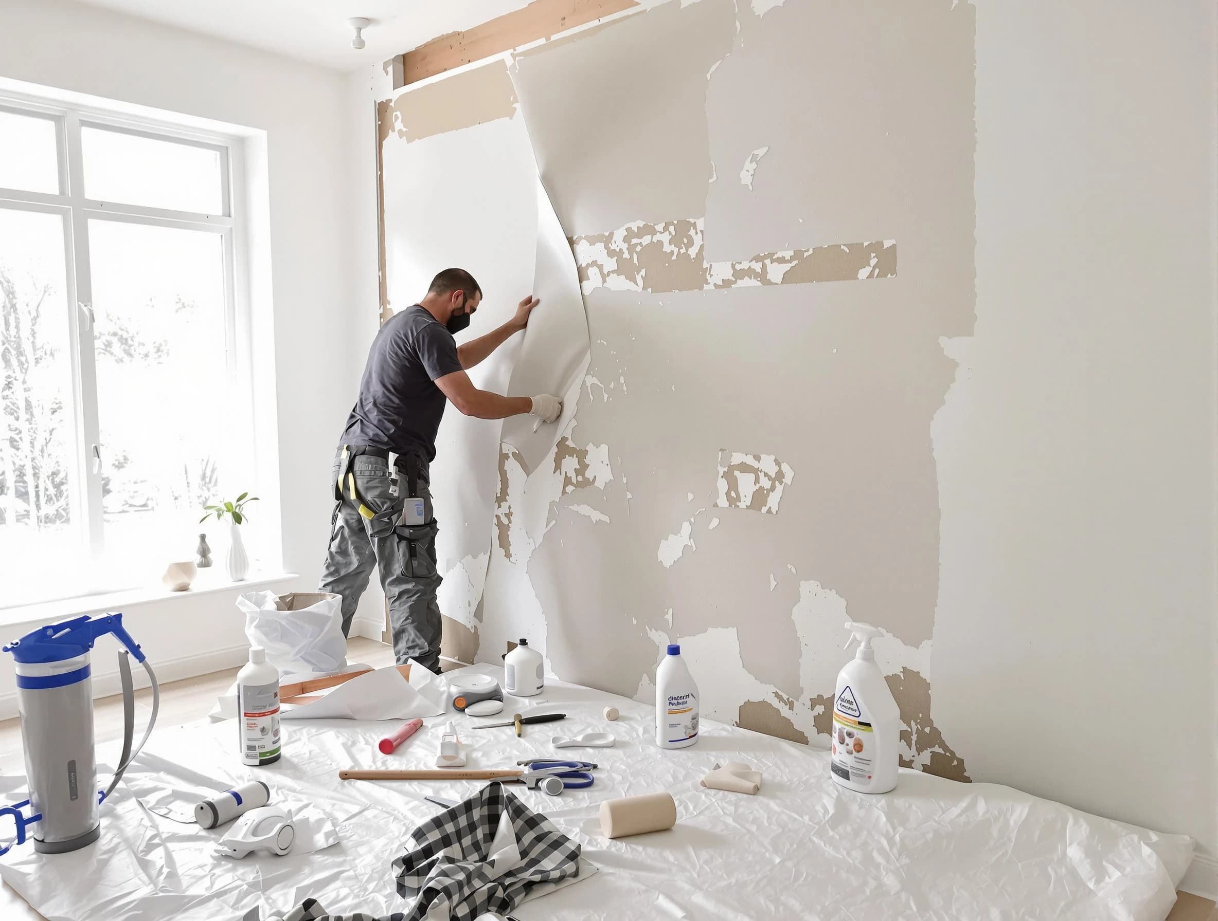 Medina House Painters technician removing wallpaper in Medina, OH